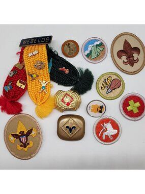 Boy Scouts Patches & Pins Lot With Webelos Scarf & Belt Buckles Vintage